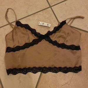 Brown silky cami with black lace